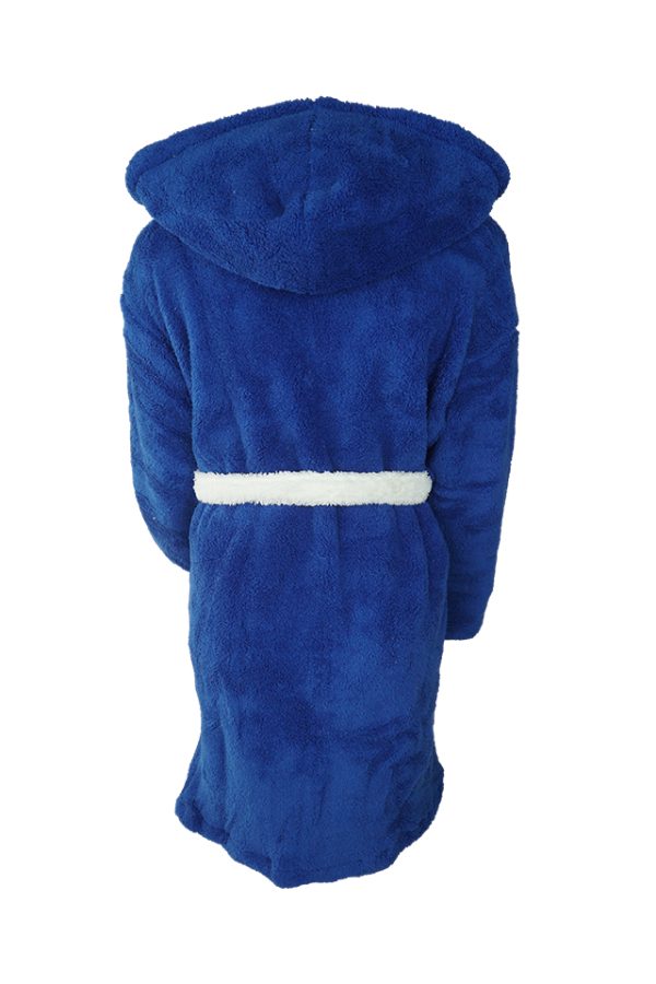 Halat baie, dama, model Bear Blue, buzunar, cocolino, gluga, albastru/alb - imagine 2
