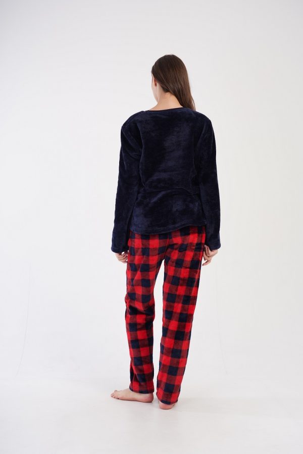 Pijamale dama soft & pure, Vienetta, model Ready For Winter, cocolino, buzunare, bleumarin/rosu - imagine 2