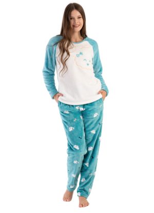 Pijamale dama soft & pure, Vienetta, model Norisori, cocolino, buzunare, turcoaz