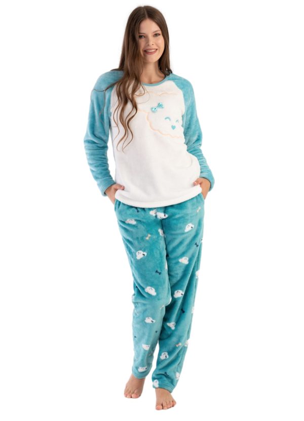 Pijamale dama soft & pure, Vienetta, model Norisori, cocolino, buzunare, turcoaz