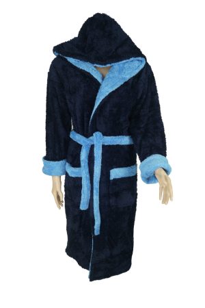 Halat baie barbati, Gold, model STM, bumbac, buzunare, gluga, lung, bleumarin/albastru