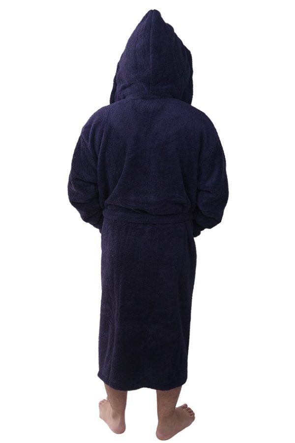 Halat baie barbati, Baray, model 2 STM, cocolino, bumbac, buzunare, gluga, lung, bleumarin/visiniu - imagine 2