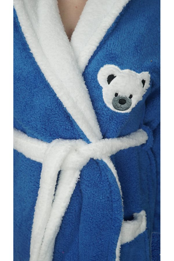 Halat baie, dama, model Bear Blue, buzunar, cocolino, gluga, albastru deschis - imagine 5