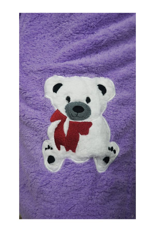 Halat baie, dama, model Bear Blue, buzunar, cocolino, gluga, lila/alb - imagine 3