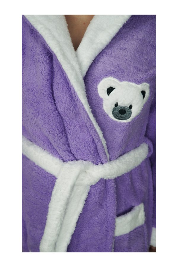 Halat baie, dama, model Bear Blue, buzunar, cocolino, gluga, lila/alb - imagine 4
