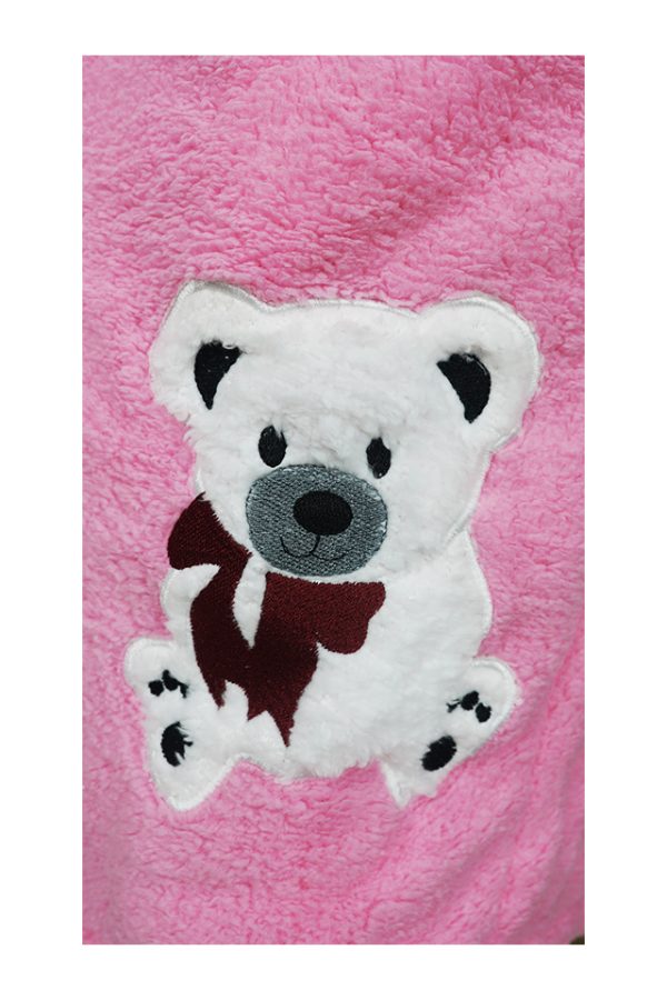 Halat baie, dama, model Bear Blue, buzunar, cocolino, gluga, roz deschis/alb - imagine 4