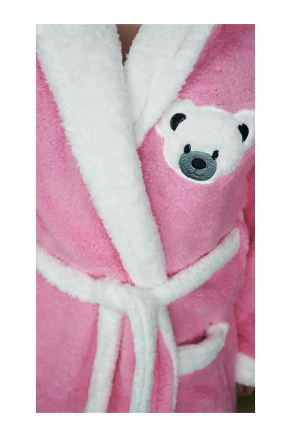Halat baie, dama, model Bear Blue, buzunar, cocolino, gluga, roz deschis/alb - imagine 5