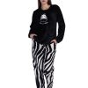 Pijamale dama soft & pure, Vienetta, model Black & White, cocolino, buzunare, negru