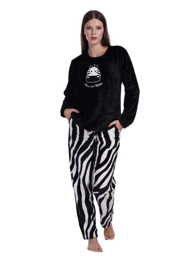 Pijamale dama soft & pure, Vienetta, model Black & White, cocolino, buzunare, negru
