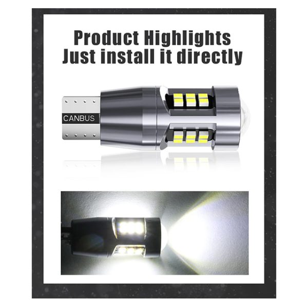 Bec led auto MENZ®, T15 W16W Canbus, lumina alba, 360°, 27 SMD, 6000k, 12V - imagine 3