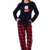 Pijamale dama soft & pure, Vienetta, model Ready For Winter, cocolino, buzunare, bleumarin/rosu