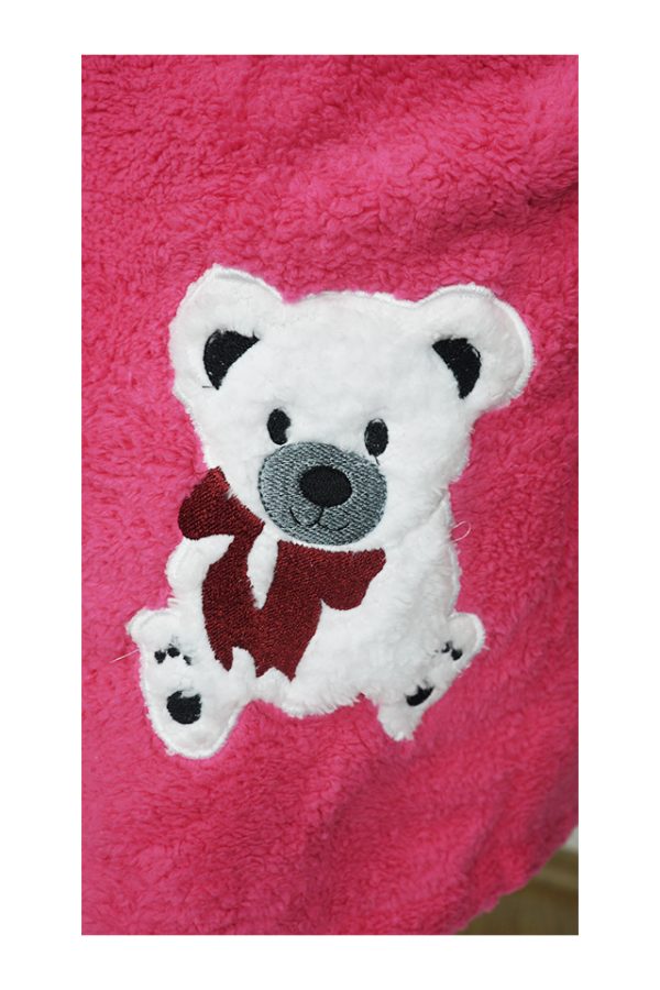 Halat baie, dama, model Bear Blue, buzunar, cocolino, gluga, ciclam/alb - imagine 3