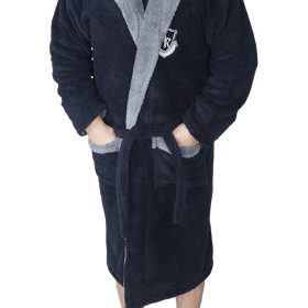 Halat baie barbati, Baray, model 2 STM, cocolino, bumbac, buzunare, gluga, lung, albastru inchis/gri