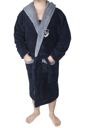Halat baie barbati, Baray, model 2 STM, cocolino, bumbac, buzunare, gluga, lung, albastru inchis/gri