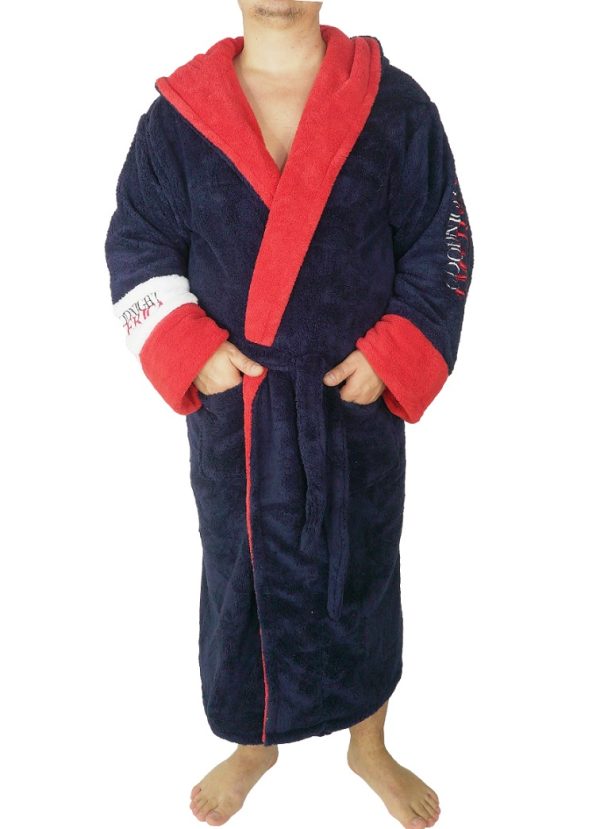 Halat baie barbati, MENZ®, model G.N., America, cocolino, bumbac, buzunare, gluga, lung, albastru/rosu