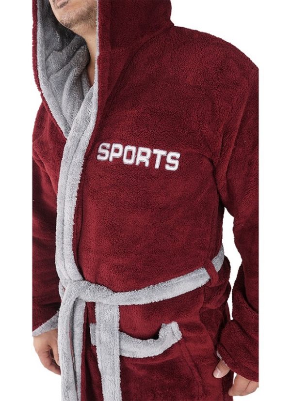 Halat baie barbati, model M.Sports, MENZ®, bumbac, buzunare, cordon, gluga, visiniu-gri - imagine 4