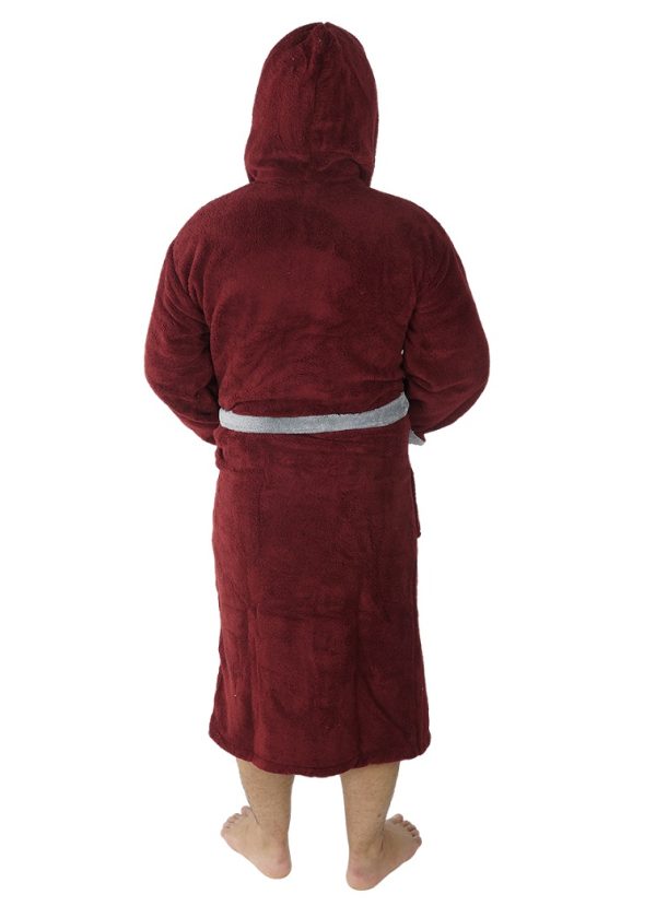 Halat baie barbati, model M.Sports, MENZ®, bumbac, buzunare, cordon, gluga, visiniu-gri - imagine 2