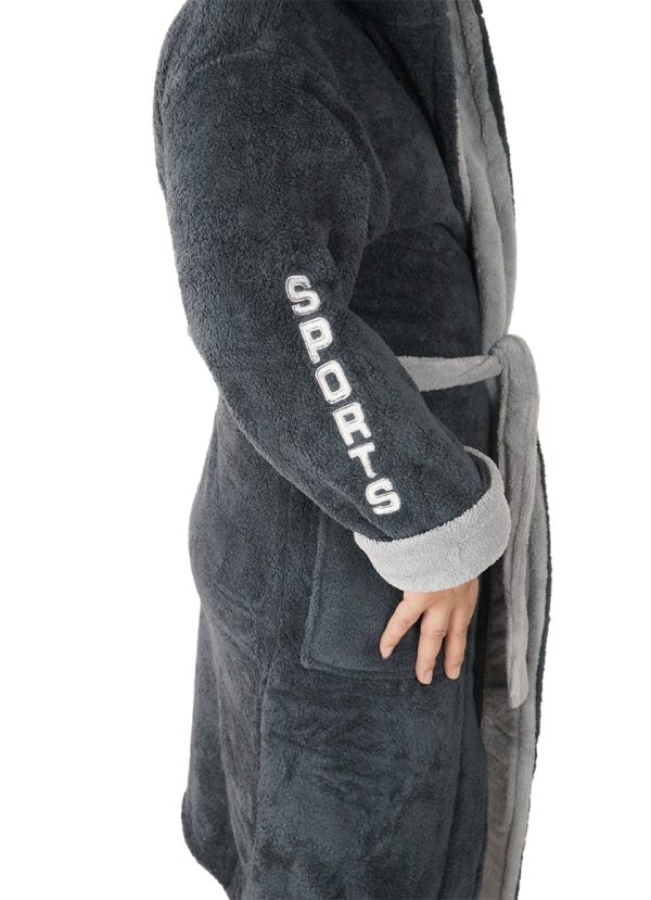 Halat baie barbati, model M.Sports, MENZ®, bumbac, buzunare, cordon, gluga, gri - imagine 2