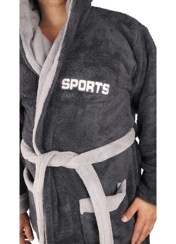 Halat baie barbati, model M.Sports, MENZ®, bumbac, buzunare, cordon, gluga, gri - imagine 3
