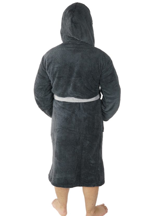 Halat baie barbati, model M.Sports, MENZ®, bumbac, buzunare, cordon, gluga, gri - imagine 4