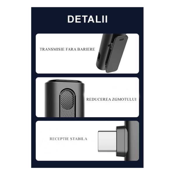 Set 2 lavaliere profesionale wireless, MENZ®, Android, plug & play, 30 m raza de actiune, 10h durata baterie, negru - imagine 3