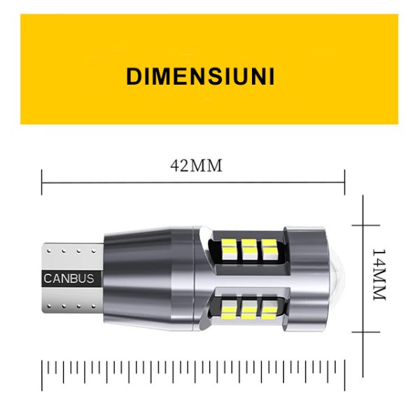 Bec led auto MENZ®, T15 W16W Canbus, lumina alba, 360°, 27 SMD, 6000k, 12V - imagine 2
