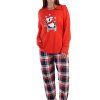 Pijamale dama, Vienetta, model Craciun - Happy pinguil, bumbac, buzunare, rosu/bleumarin