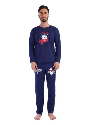 Pijamale barbati, Vienetta Man, model Craciun - Mountains are calling, buzunare, bumbac, bleumarin inchis