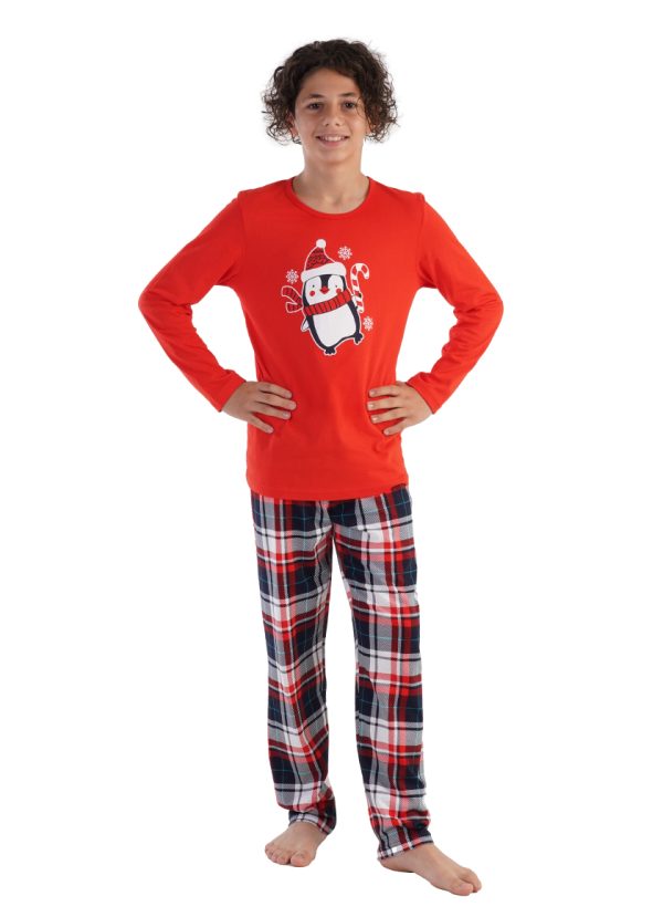 Pijamale copii, baieti, Vienetta, model Craciun - Joe the Reindeer, bumbac, rosu
