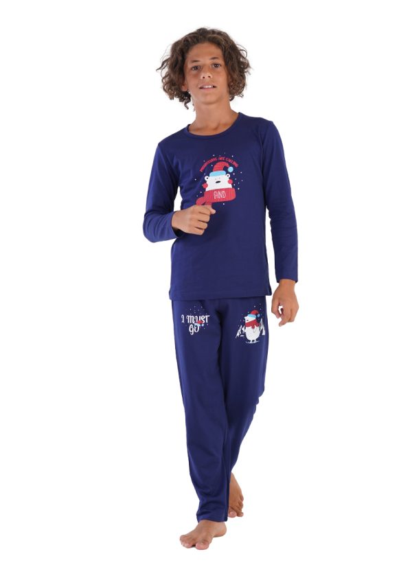 Pijamale copii, baieti, Vienetta, Cmodel Craciun - I most go, bumbac, bleumarin