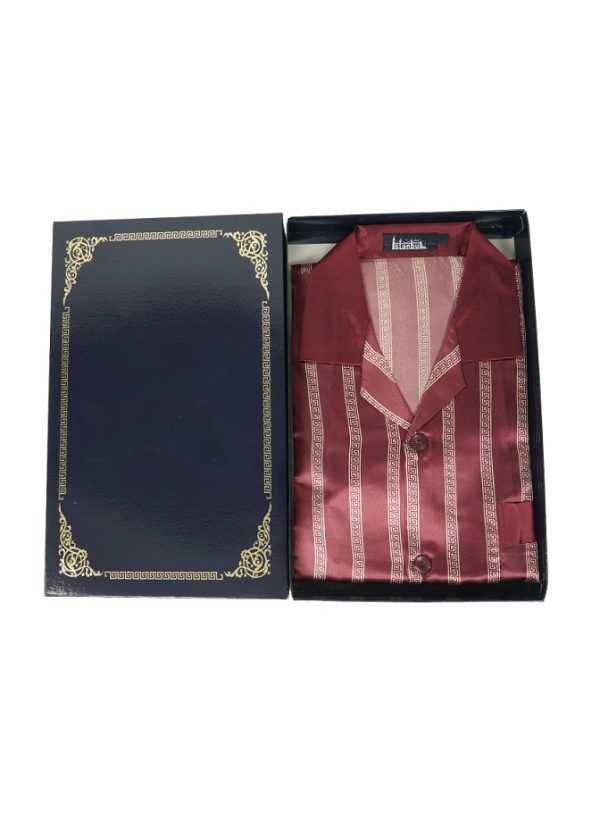 Pijamale barbati 3 piese, MENZ®, model Best Ista, satin, nasturi, buzunare, guler, visiniu - imagine 4