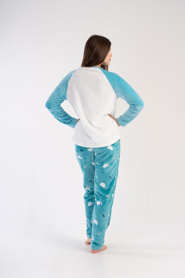 Pijamale dama soft & pure, Vienetta, model Norisori, cocolino, buzunare, turcoaz - imagine 2