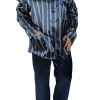 Pijamale barbati 3 piese, MENZ®, model Best Ista, satin, nasturi, buzunare, guler, bleumarin