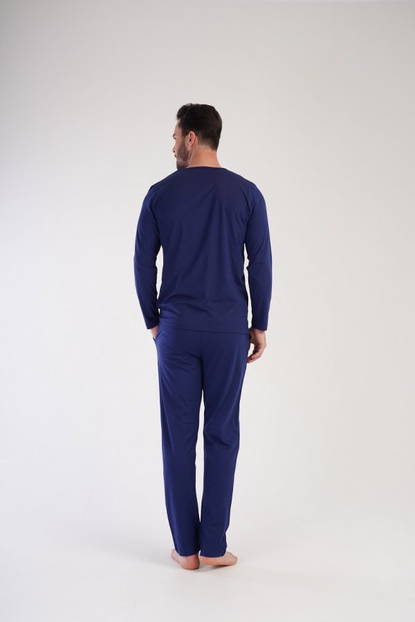 Pijamale barbati, Vienetta Man, model Craciun - Mountains are calling, buzunare, bumbac, bleumarin inchis - imagine 2