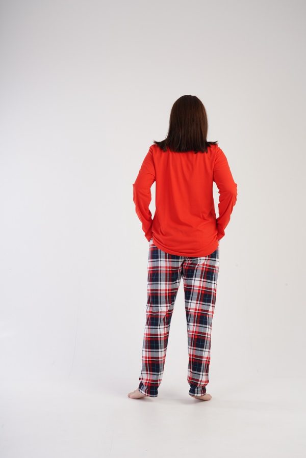 Pijamale dama, Vienetta, model Craciun - Happy pinguil, bumbac, buzunare, rosu/bleumarin - imagine 2