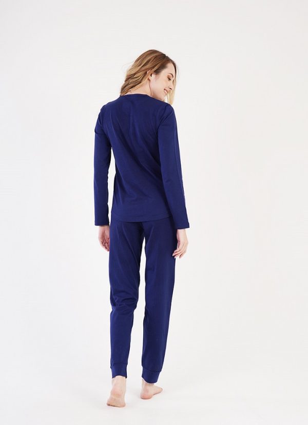 Pijamale dama, Vienetta, model Craciun - I Most Go, bumbac, bleumarin - imagine 2