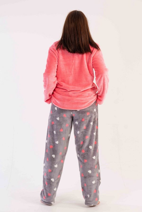 Pijamale dama soft & pure, Vienetta, model Smile all day, cocolino, buzunare, corai/gri - imagine 2
