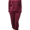 Compleu de casa, dama, MENZ®, model Perfect NGU, catifea, bumbac, mansete, buzunare, visiniu