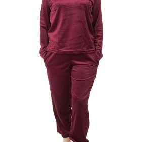 Compleu de casa, dama, MENZ®, model Perfect NGU, catifea, bumbac, mansete, buzunare, visiniu