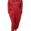 Compleu de casa, dama, MENZ®, model Smile U, catifea, bumbac, buzunare, mansete, rosu