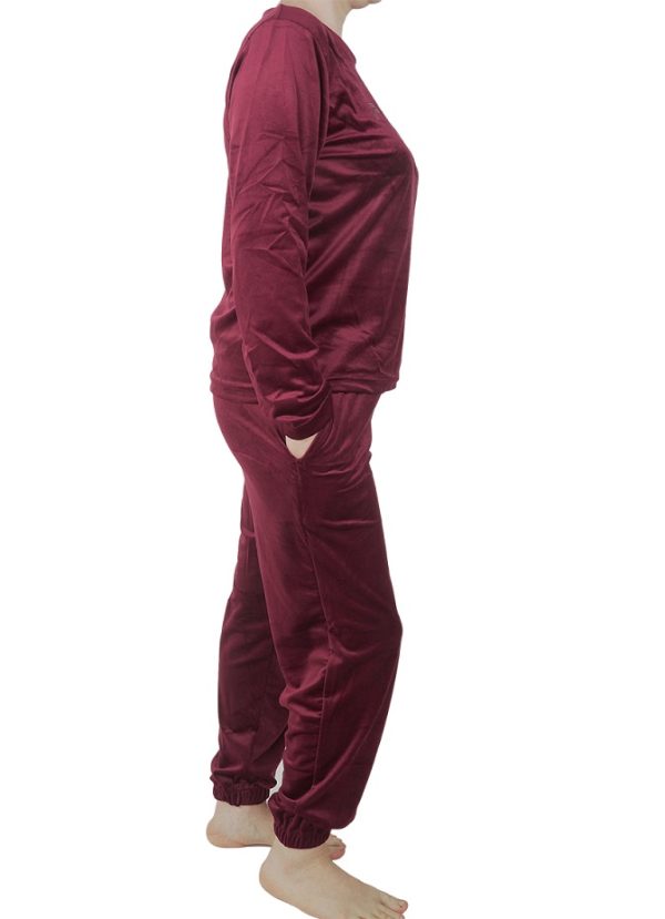 Compleu de casa, dama, MENZ®, model Perfect NGU, catifea, bumbac, mansete, buzunare, visiniu - imagine 2
