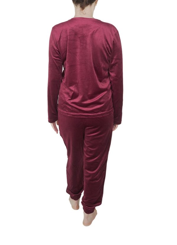 Compleu de casa, dama, MENZ®, model Perfect NGU, catifea, bumbac, mansete, buzunare, visiniu - imagine 3