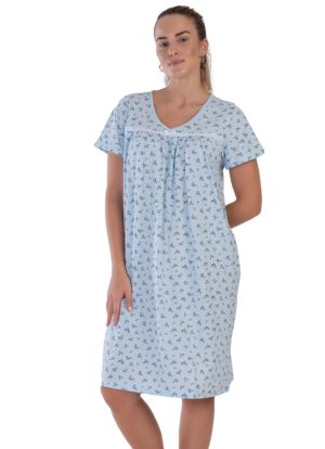 Camasa de noapte, dama, Vienetta, model Invisible, bumbac, albastru