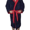 Halat baie barbati, MENZ, model Simple Red, cocolino, bumbac, buzunare, gluga, lung, bleumarin inchis/rosu