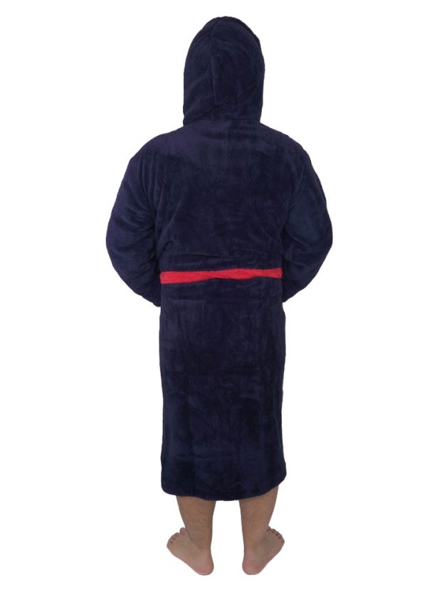 Halat baie barbati, MENZ, model Simple Red, cocolino, bumbac, buzunare, gluga, lung, bleumarin inchis/rosu - imagine 2