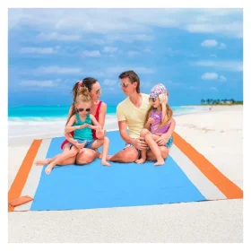Prosop pentru plaja, MENZ, Towel Beach, impermeabil, anti nisip si multifunctional, ideal pentru familie, portocaliu/albastru, nylon, 200 x 210 cm