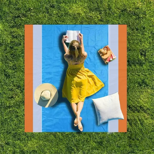 Prosop pentru plaja, MENZ, Towel Beach, impermeabil, anti nisip si multifunctional, ideal pentru familie, portocaliu/albastru, nylon, 200 x 210 cm - imagine 2