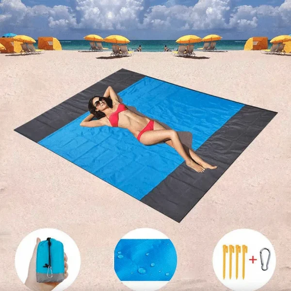 Prosop pentru plaja, MENZ, Towel Beach, impermeabil, anti nisip si multifunctional, ideal pentru familie, albastru/gri, nylon, 200 x 210 cm - imagine 3