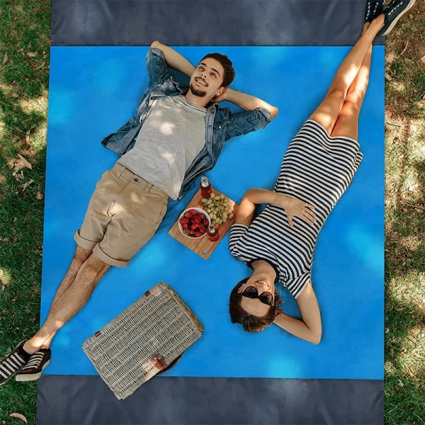 Prosop pentru plaja, MENZ, Towel Beach, impermeabil, anti nisip si multifunctional, ideal pentru familie, albastru/gri, nylon, 200 x 210 cm - imagine 4