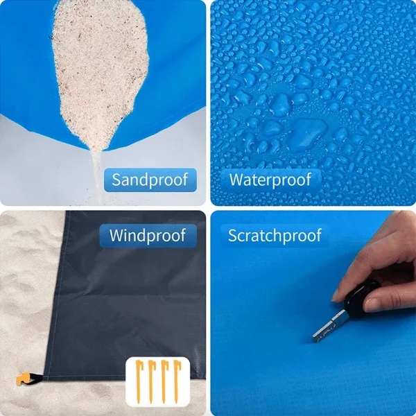 Prosop pentru plaja, MENZ, Towel Beach, impermeabil, anti nisip si multifunctional, ideal pentru familie, albastru/alb, nylon, 200 x 210 cm - imagine 3